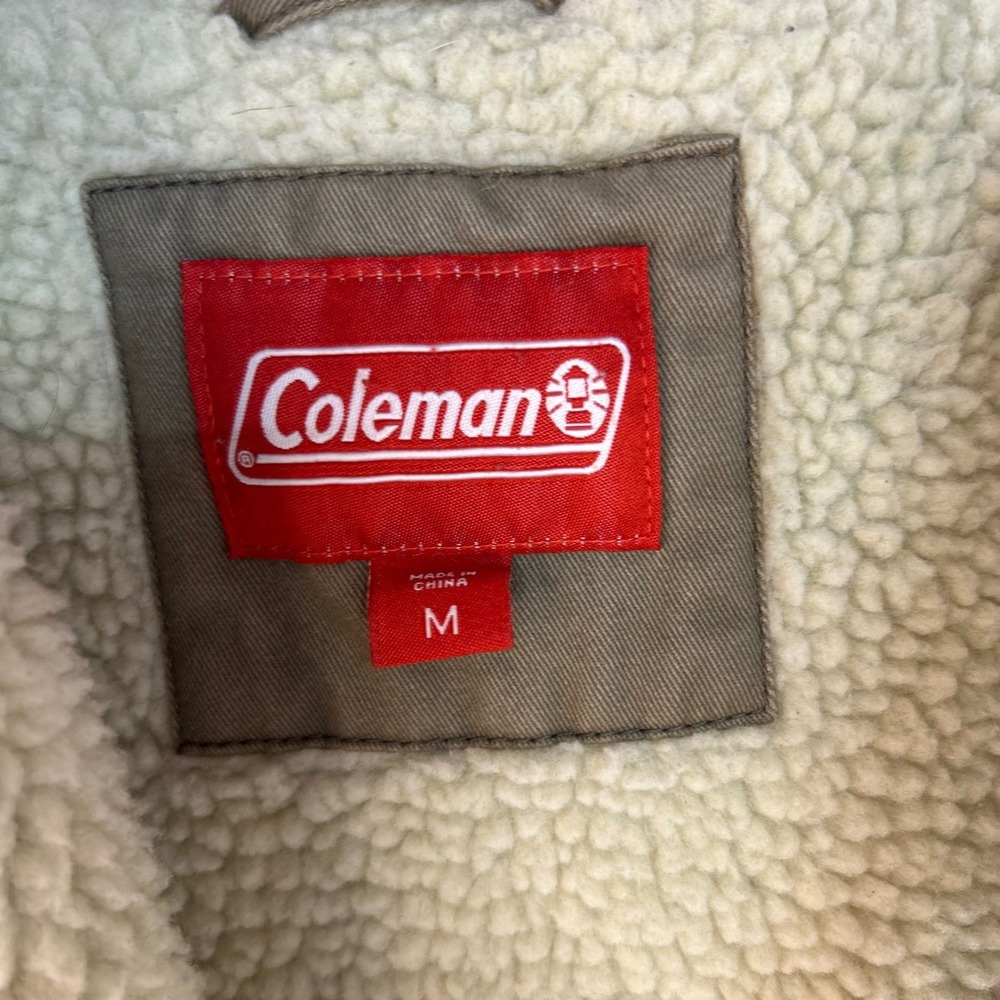 Coleman Gorpcore Sherpa Lined Canvas Jacket M Tan Workwear Rugged Trucker - Picture 5 of 8
